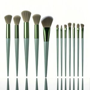 13 Pieces Green Makeup Brushes Set For Travel And Daily Makeup